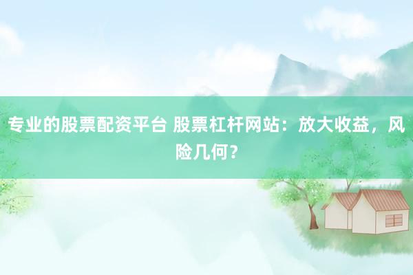专业的股票配资平台 股票杠杆网站：放大收益，风险几何？