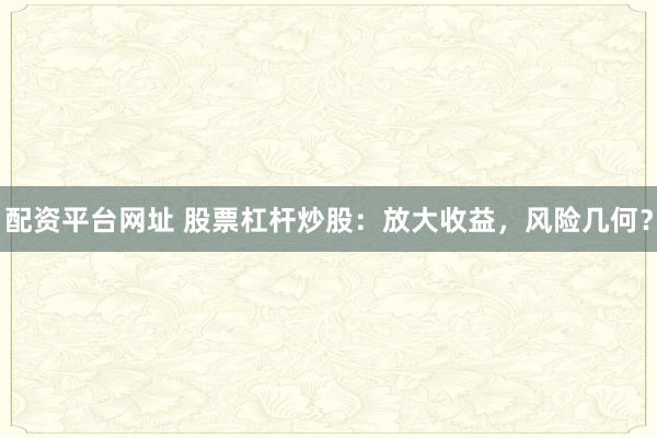配资平台网址 股票杠杆炒股：放大收益，风险几何？