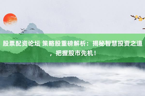 股票配资论坛 策略股重磅解析：揭秘智慧投资之道，把握股市先机！