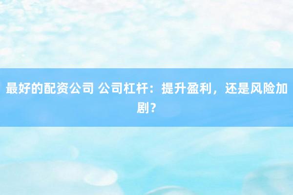 最好的配资公司 公司杠杆：提升盈利，还是风险加剧？