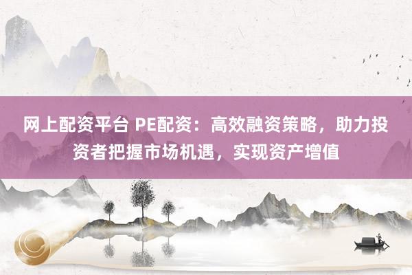 网上配资平台 PE配资:高效融资策略,助力投资者把握市场机遇,实现资产增值