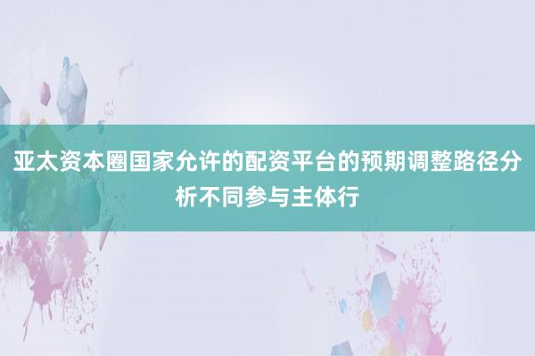 亚太资本圈国家允许的配资平台的预期调整路径分析不同参与主体行