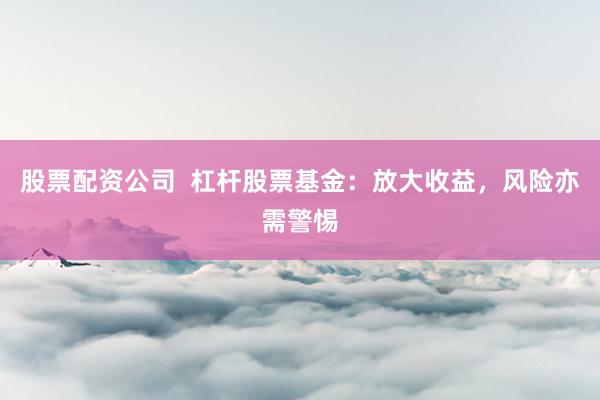 股票配资公司  杠杆股票基金：放大收益，风险亦需警惕