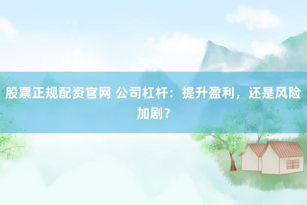 股票正规配资官网 公司杠杆：提升盈利，还是风险加剧？
