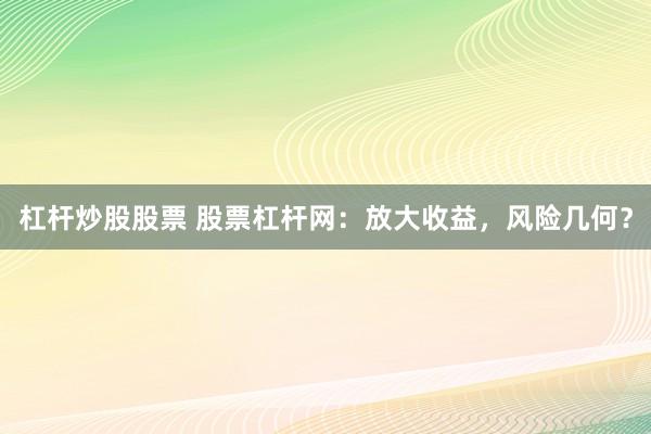 杠杆炒股股票 股票杠杆网：放大收益，风险几何？