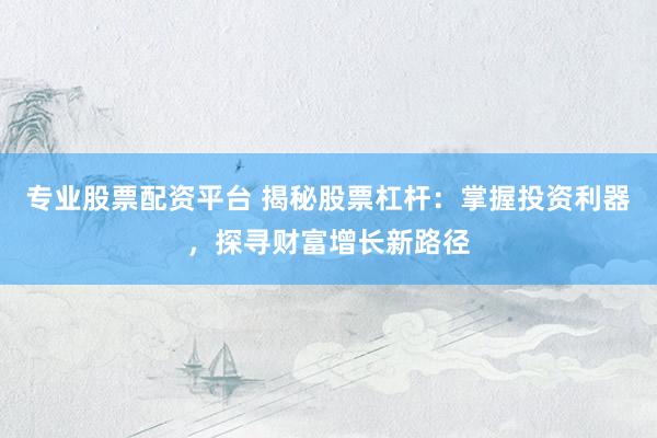 专业股票配资平台 揭秘股票杠杆：掌握投资利器，探寻财富增长新路径