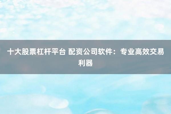 十大股票杠杆平台 配资公司软件：专业高效交易利器